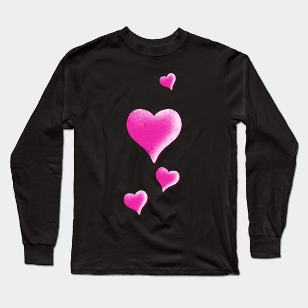 Pink Hearts Illustration Vintage Heart Design Long Sleeve T-Shirt by Foxxy Merch